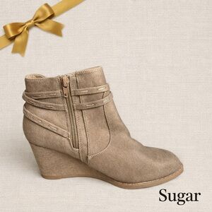 Sugar Taupe Faux Suede Wedge Ankle Booties